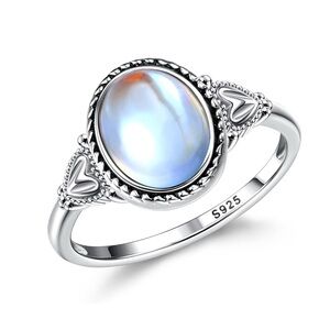 Genuine Rainbow Moonstone Oval 925 Sterling Silver Ring ~ Gemstone Crystal Ring